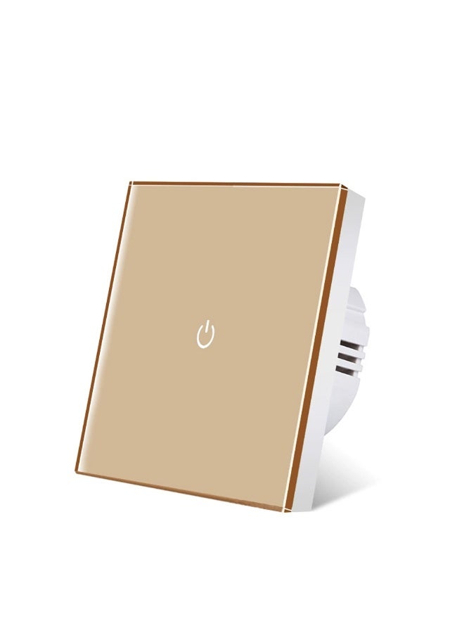UBARO  86 Type Tempered Glass Smart Touch Wall Switch, Single Live Wire Embedded Flush Mount 1 Gang Gold Panel White Shell - Image 1