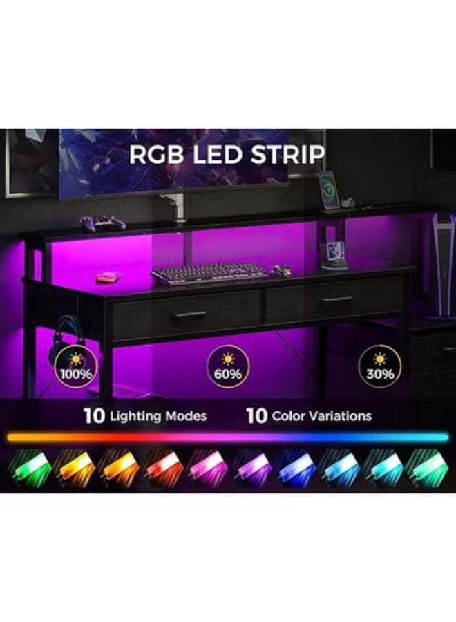 ZCM-HAPPY Computer Desk with Printer Shelf and Power Outlet – Office Desk with LED Strip Lights Workstation Table for Home Office - Image 3