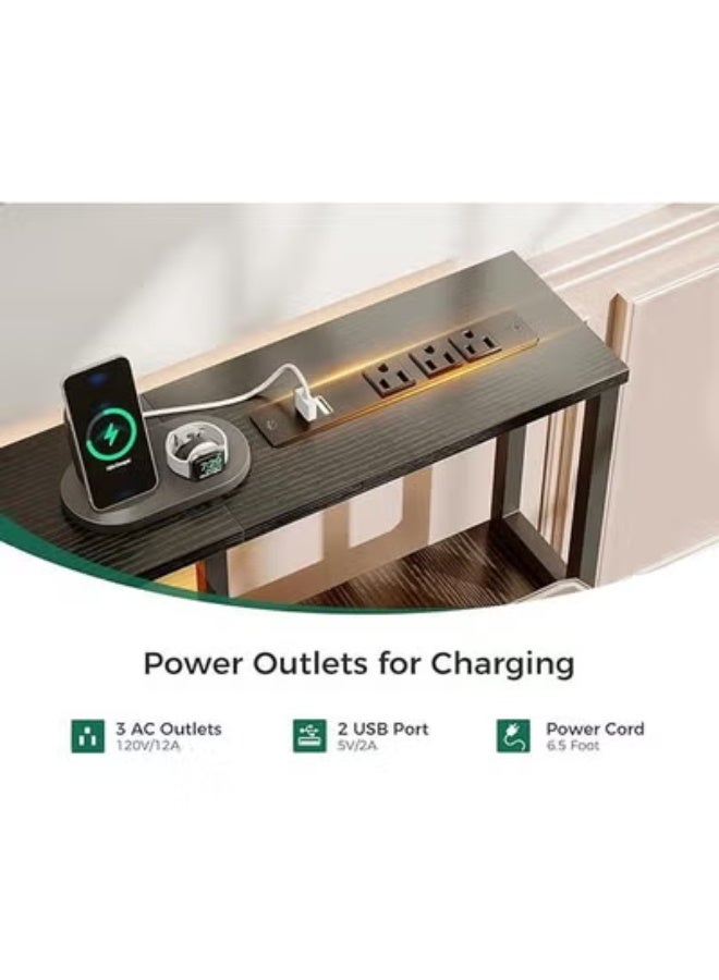 ZCM-HAPPY Computer Desk with Printer Shelf and Power Outlet – Office Desk with LED Strip Lights Workstation Table for Home Office - Image 4