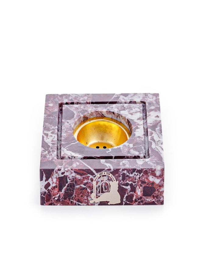 Layers Taj (Rosso Levanto) Small Incense Burner – Natural Marble with Patterned Metal - Image 2