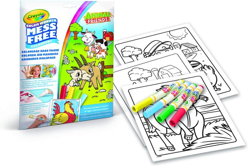 Crayola Color Wonder Set Animal Friends Coloring Book with 4 Markers - Image 1