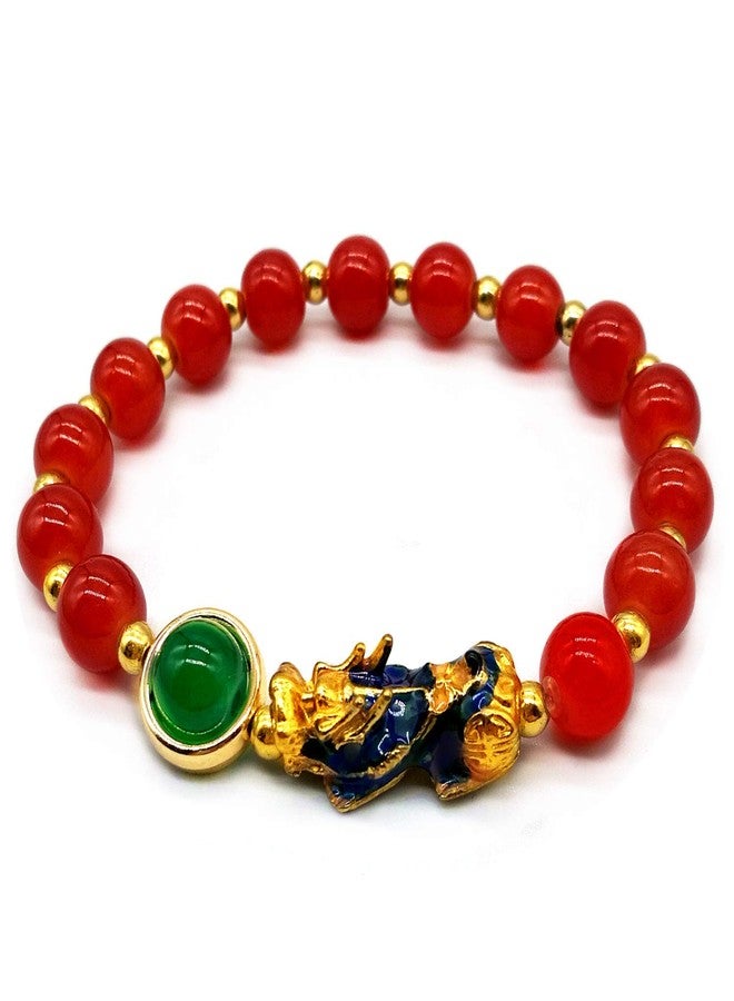 MANRUO Feng Shui Amulet Bracelets Prosperity 8mm Bead Bracelet with 1 Color Changed Pi Xiu/Pi Yao Attract Lucky Wealthy(Red) - Image 1