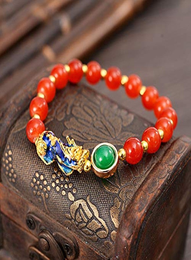 MANRUO Feng Shui Amulet Bracelets Prosperity 8mm Bead Bracelet with 1 Color Changed Pi Xiu/Pi Yao Attract Lucky Wealthy(Red) - Image 2