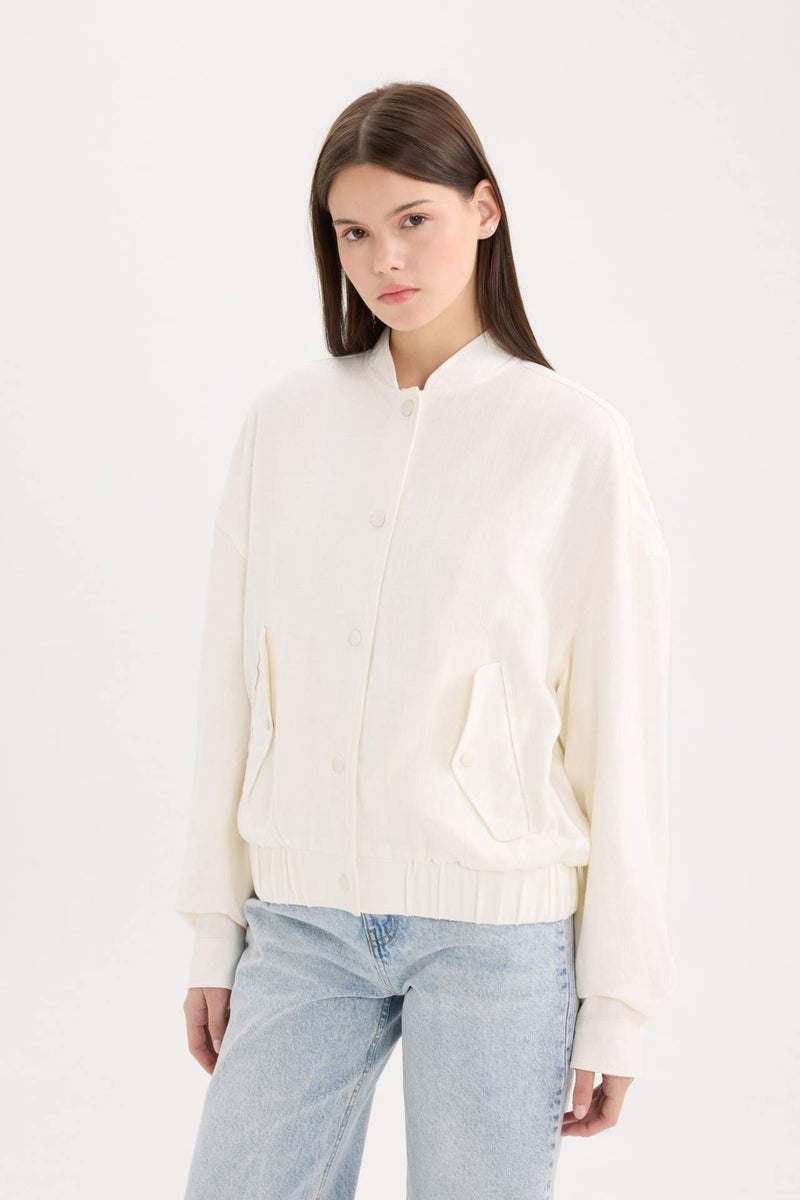 DeFacto Regular Fit Polo Collar Cotton Lined Linen Waterproof Jacket - Image 3