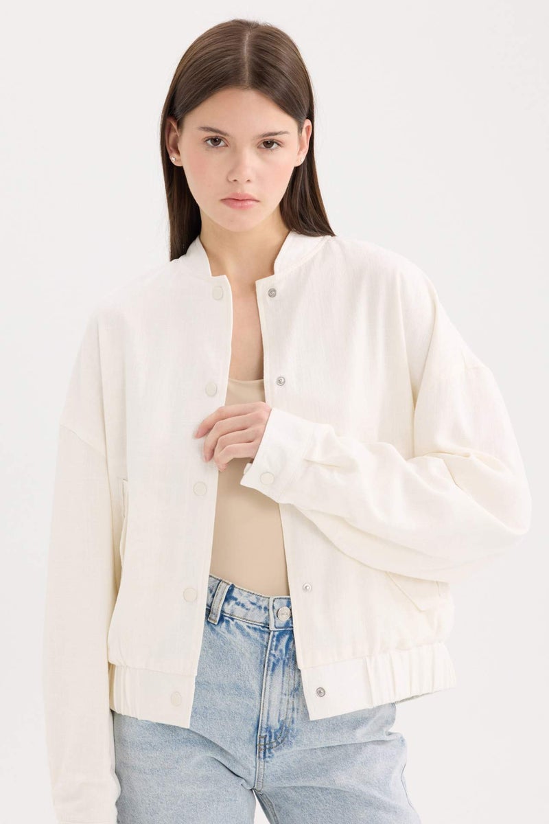 DeFacto Regular Fit Polo Collar Cotton Lined Linen Waterproof Jacket - Image 1