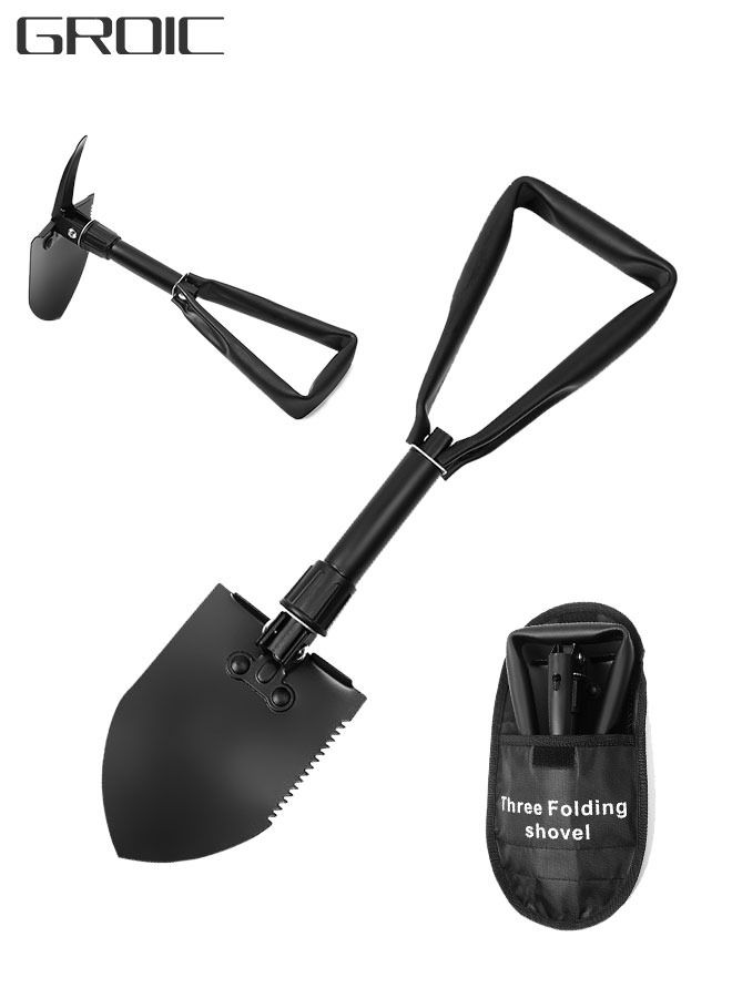 GROIC Portable Folding Shovels, Collapsible Camping Shovel with Nylon Carrying Pouch and High Carbon Steel Handle, Military Emergency Shovel, Compact and Multi-Functional Tool - Image 1
