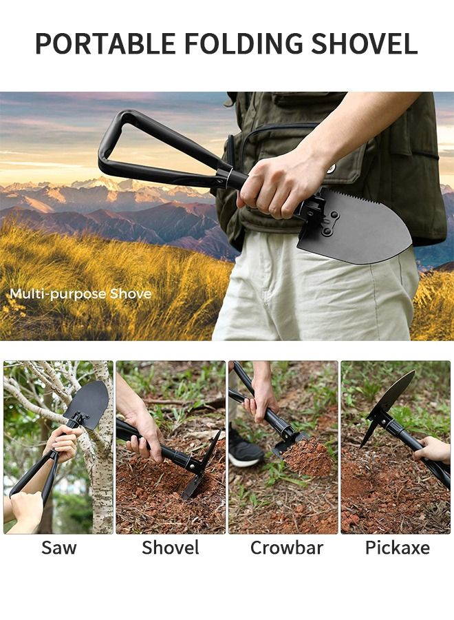 GROIC Portable Folding Shovels, Collapsible Camping Shovel with Nylon Carrying Pouch and High Carbon Steel Handle, Military Emergency Shovel, Compact and Multi-Functional Tool - Image 2