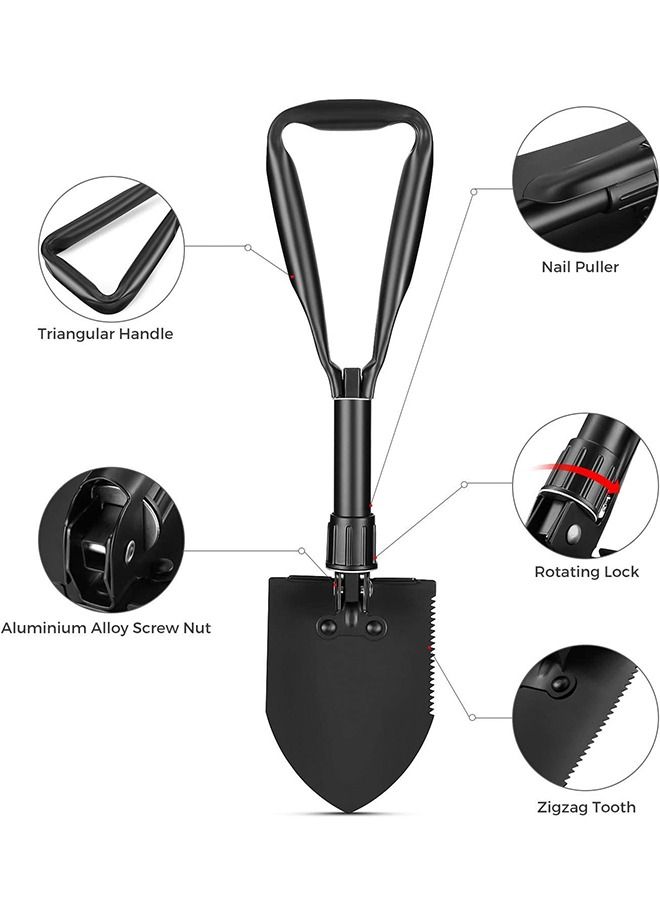 GROIC Portable Folding Shovels, Collapsible Camping Shovel with Nylon Carrying Pouch and High Carbon Steel Handle, Military Emergency Shovel, Compact and Multi-Functional Tool - Image 3