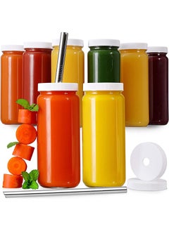 Garlo [ 8 Pack ] 480ml Glass Juicing Bottles Airtight Lids & 2 Straws & 2 Lids w Hole - Reusable Drinking Jars, Travel Water Cups - Tall Mason Jar for Juice, Boba, Smoothie, Tea, Kombucha, Homemade Drinks  - Image 1