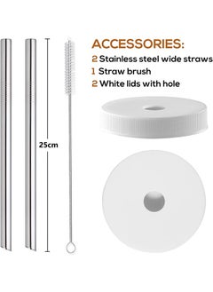 Garlo [ 8 Pack ] 480ml Glass Juicing Bottles Airtight Lids & 2 Straws & 2 Lids w Hole - Reusable Drinking Jars, Travel Water Cups - Tall Mason Jar for Juice, Boba, Smoothie, Tea, Kombucha, Homemade Drinks  - Image 2