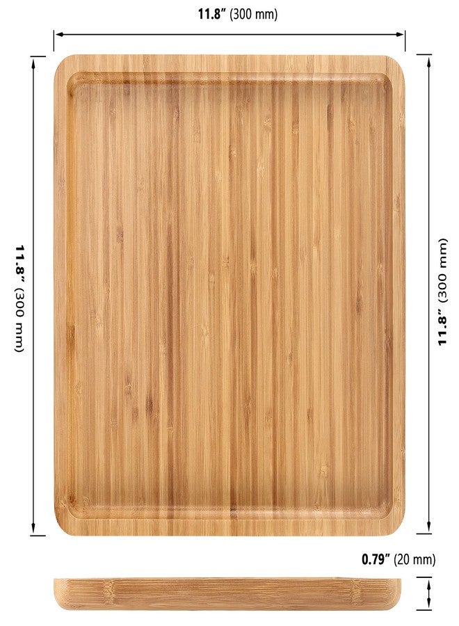 MUKLEI 4 Pack 11.8 Inches Square Bamboo Tray, Natural Bamboo Serving Platter, Bamboo Serving Tray for Coffee, Tea, Fruits, Cheese - Image 2