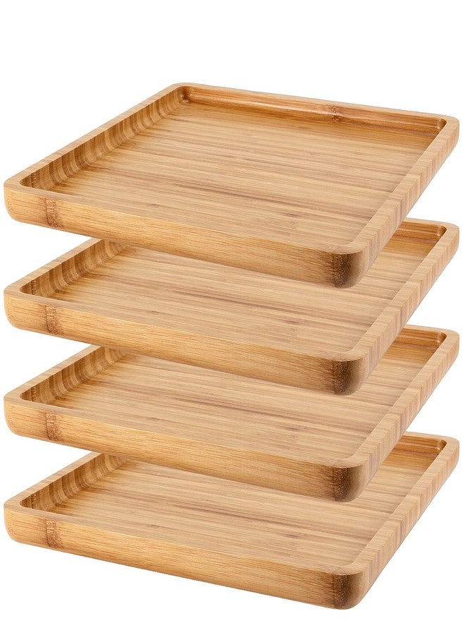 MUKLEI 4 Pack 11.8 Inches Square Bamboo Tray, Natural Bamboo Serving Platter, Bamboo Serving Tray for Coffee, Tea, Fruits, Cheese - Image 1