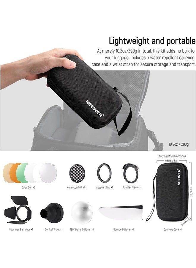 Neewer - NEEWER CRM2 Magnetic Accessories Kit for Round Head Flash Z1-C Z1-N Z1-S Z2-C Z2-N Z2-S Compatible with Godox V1 Speedlites, Included 14pcs Flash Light Control Modifier Diffuser Adapter - Image 1
