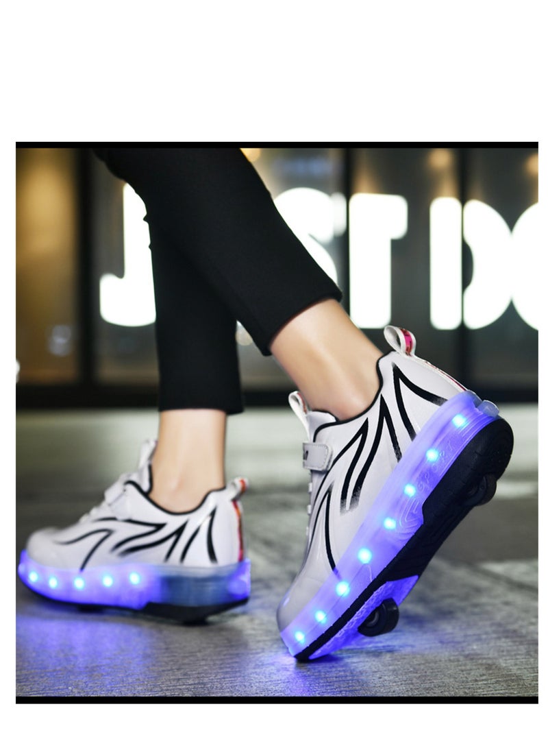 FASHION USB Charging LED Flash Walking Shoes Boys And Girls Children Roller Skates White  - Image 1