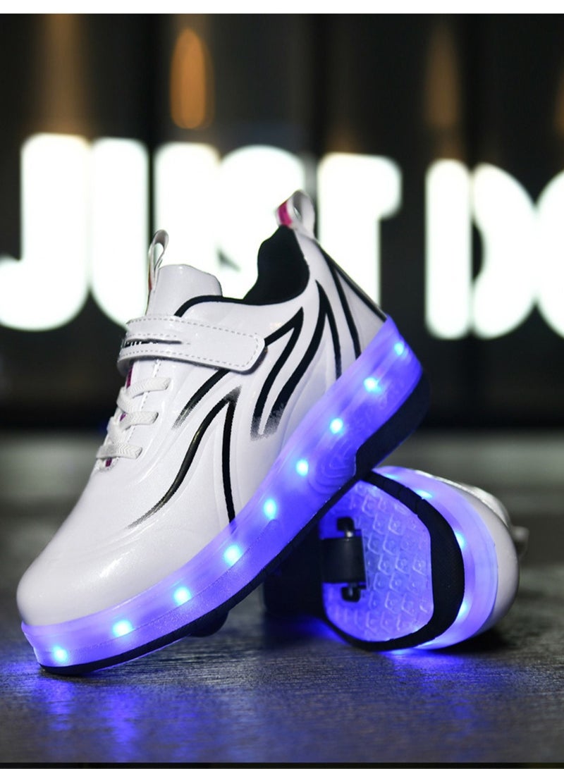 FASHION USB Charging LED Flash Walking Shoes Boys And Girls Children Roller Skates White  - Image 2