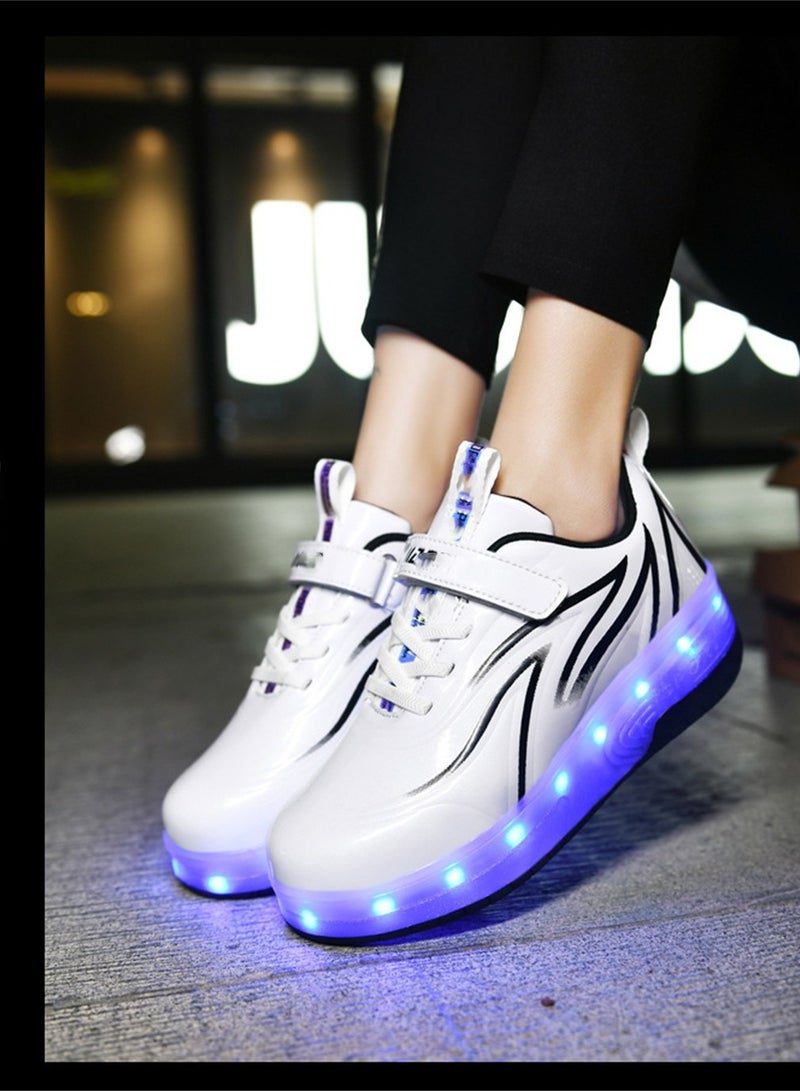FASHION USB Charging LED Flash Walking Shoes Boys And Girls Children Roller Skates White  - Image 4