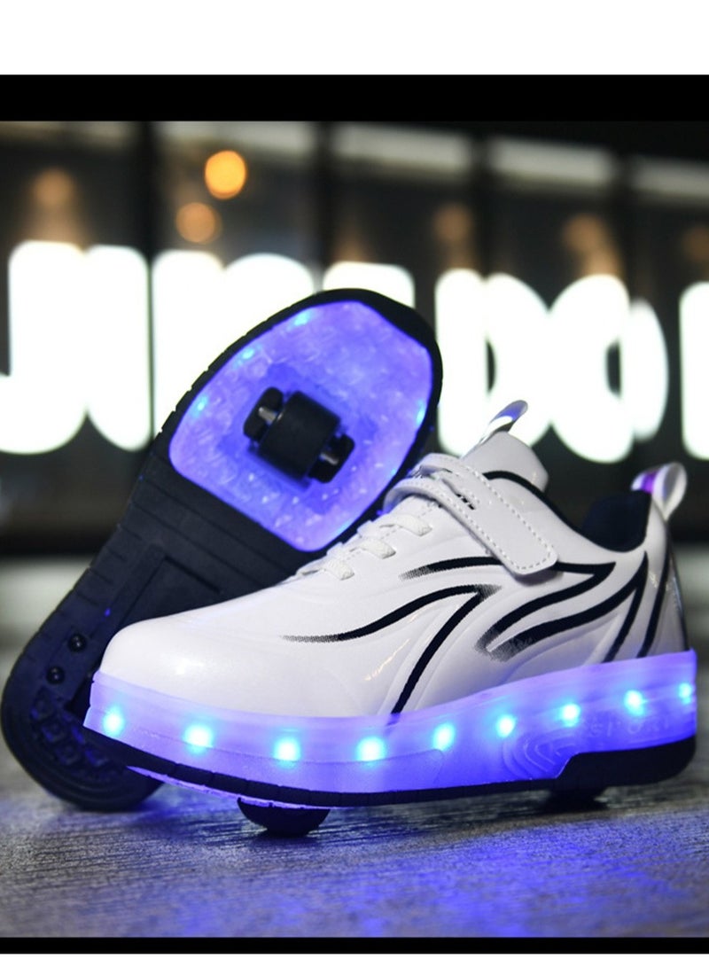 FASHION USB Charging LED Flash Walking Shoes Boys And Girls Children Roller Skates White  - Image 3