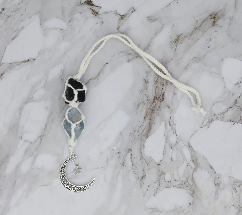 BOHO GARDEN Hanging Car Charm - 2-Pack Rose Quartz & Amethyst + Black Tourmaline & Blue Calcite - Dangling Moon & Healing Crystal Accessories, Rearview Mirror Decorations – Protection, Energy - Image 5