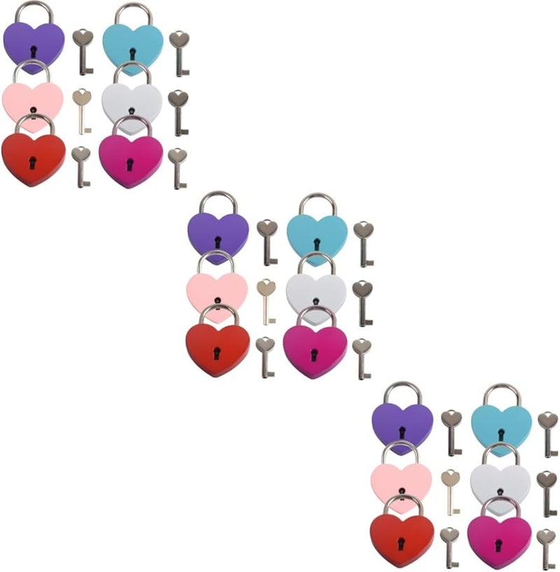 Heart Shaped Mini Padlocks with Keys 18pcs 3 Pack for Jewelry Box Diaries Luggage - Image 2