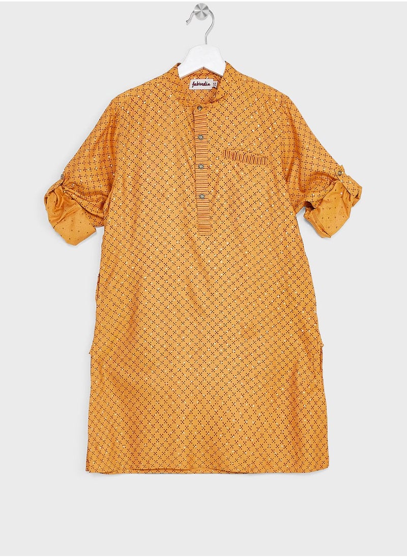 Fabindia - Kids Printed Long Kurta - Image 1