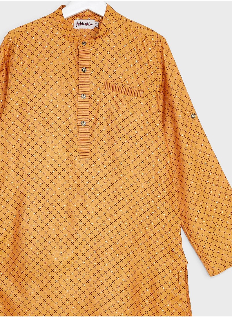 Fabindia - Kids Printed Long Kurta - Image 1