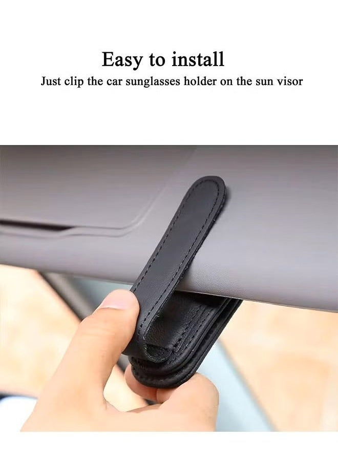 حامل نظارات شمسية مغناطيسي من الجلد لحاجب السيارة - جلد فاخر، قبضة قوية، تشغيل بيد واحدة، وسهولة التركيب - ملحق مثالي للسيارة لجميع المركبات، أسود (قطعة واحدة) - Image 3