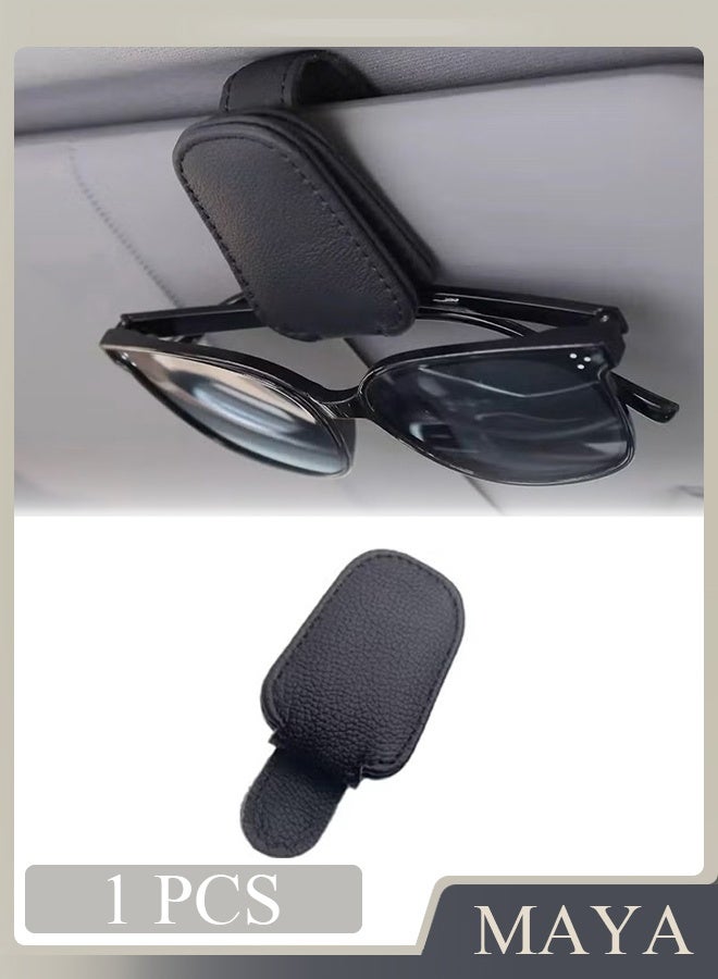 حامل نظارات شمسية مغناطيسي من الجلد لحاجب السيارة - جلد فاخر، قبضة قوية، تشغيل بيد واحدة، وسهولة التركيب - ملحق مثالي للسيارة لجميع المركبات، أسود (قطعة واحدة) - Image 1
