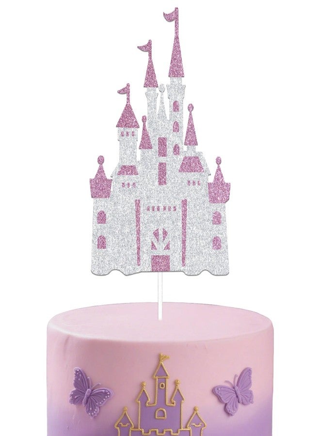 WFKLDF Pink & Silver Castle Cake Topper - Princess Cake Topper - Castle Theme Birthday Party Decorations - Image 1