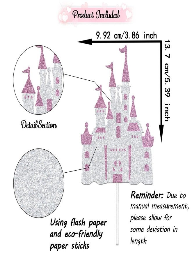 WFKLDF Pink & Silver Castle Cake Topper - Princess Cake Topper - Castle Theme Birthday Party Decorations - Image 2