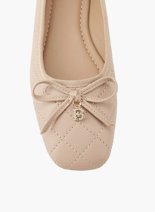 Flora Bella By Shoexpress Quilted Ballerina Shoes with Bow Detail
