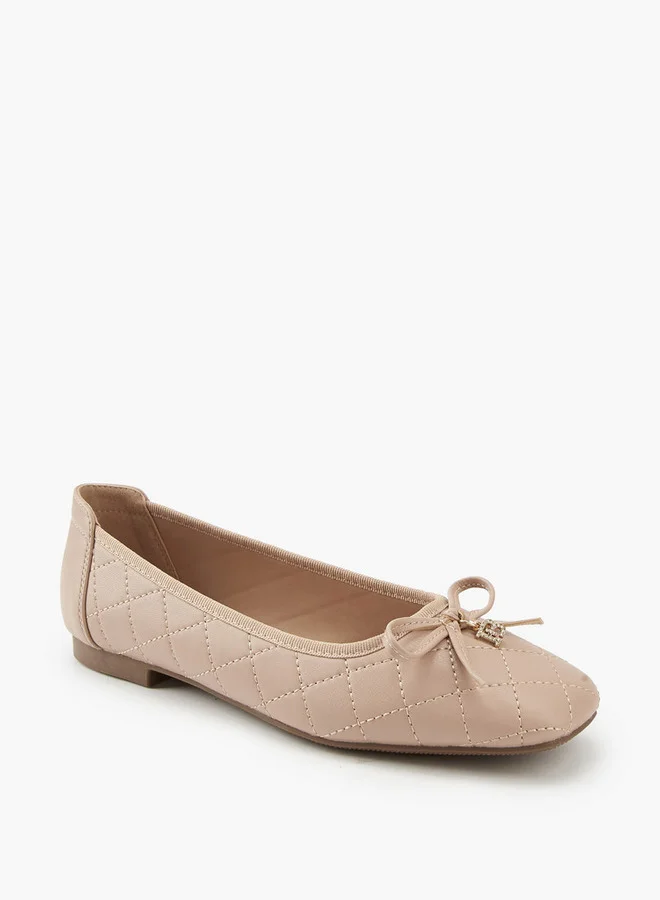 Flora Bella By Shoexpress Quilted Ballerina Shoes with Bow Detail