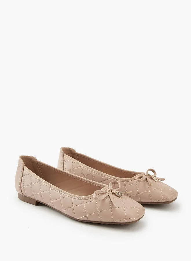 Flora Bella By Shoexpress Quilted Ballerina Shoes with Bow Detail