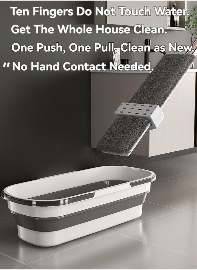 Self Wringing Flat Mop and Folding Bucket Microfiber Mop Pads Hand Free Wringing Floor Clean Mop with 3 Pads for Hardwood Laminate Tile Floor and Window Cleaning