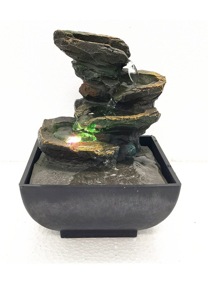 Tabletop Fountain Waterfall Meditation Function with LED Light 4 Tier Rock Indoor Zen Relaxation Desktop for Home Decoration - Image 1