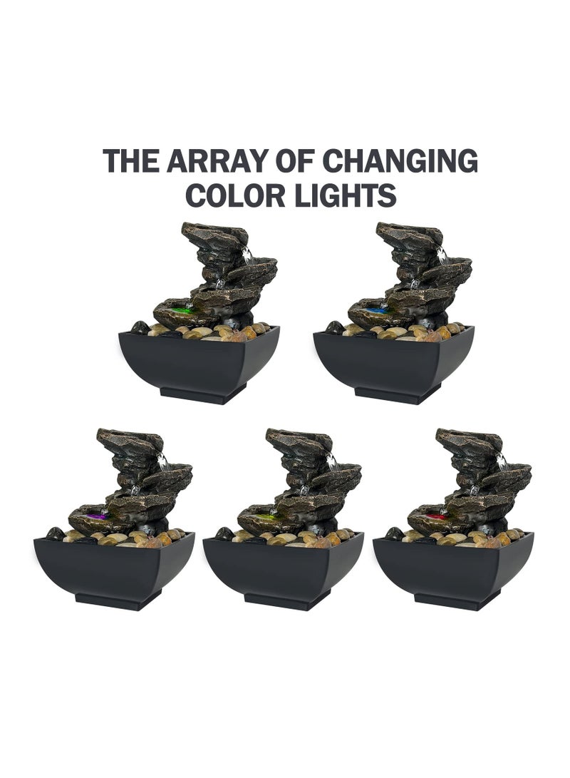 Tabletop Fountain Waterfall Meditation Function with LED Light 4 Tier Rock Indoor Zen Relaxation Desktop for Home Decoration - Image 4