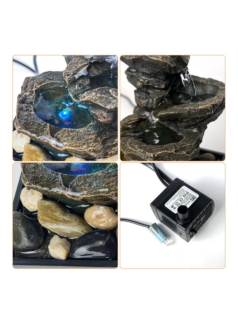 Tabletop Fountain Waterfall Meditation Function with LED Light 4 Tier Rock Indoor Zen Relaxation Desktop for Home Decoration - Image 2