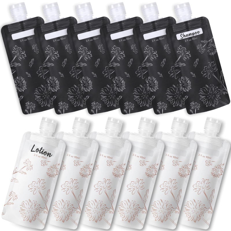 PACKISM Travel Containers for Liquids - 12 Pack Leak Proof 3oz TSA Approved Liquid Travel Pouches, Stand Up, Slim & Lightweight Design, Space Saving, Pack More Shampoo Conditioner Lotion Body Wash - Image 1