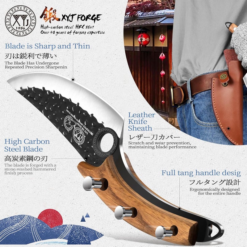XYJ FULL TANG 6 Inch Stainless Steel Boning Knife Chef Fishing Knives Carry Leather Sheath Outdoor Cooking Knives Meat Butcher Knife For Camping Kitchen or Outdoor BBQ - Image 4