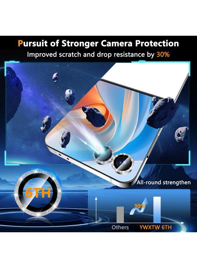 YWXTW for Samsung Galaxy Z Flip 7 Camera Lens Protector, Bling Glitter Individual Anti Scratch Metal Ring Tempered Glass Camera Screen Protector for Z Flip 7 Accessories 2025 (Glitter-Silver - Image 3