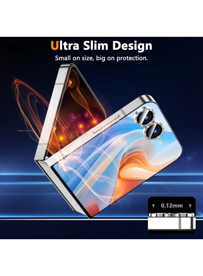 YWXTW for Samsung Galaxy Z Flip 7 Camera Lens Protector, Bling Glitter Individual Anti Scratch Metal Ring Tempered Glass Camera Screen Protector for Z Flip 7 Accessories 2025 (Glitter-Silver - Image 5