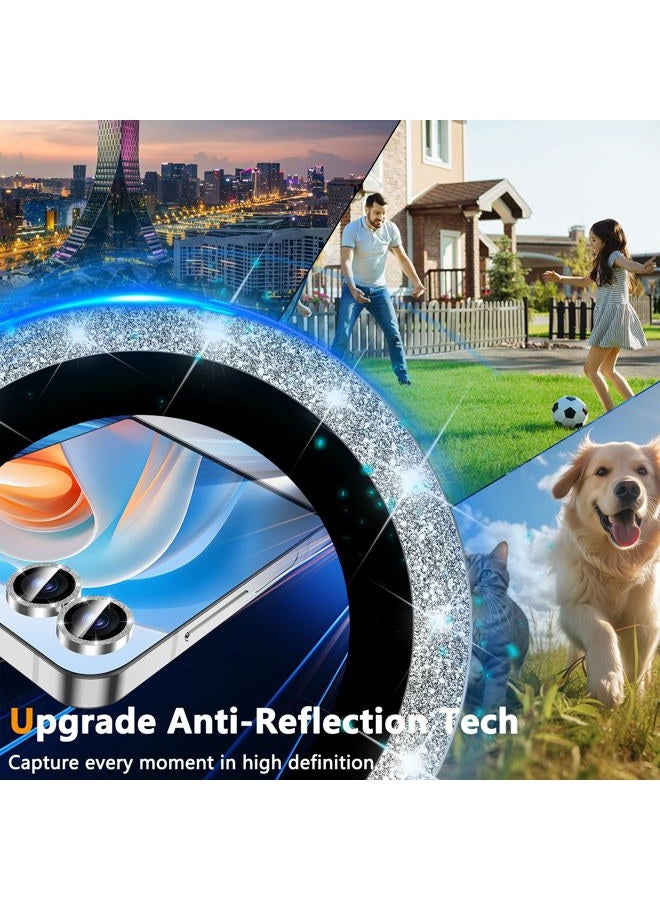 YWXTW for Samsung Galaxy Z Flip 7 Camera Lens Protector, Bling Glitter Individual Anti Scratch Metal Ring Tempered Glass Camera Screen Protector for Z Flip 7 Accessories 2025 (Glitter-Silver - Image 4