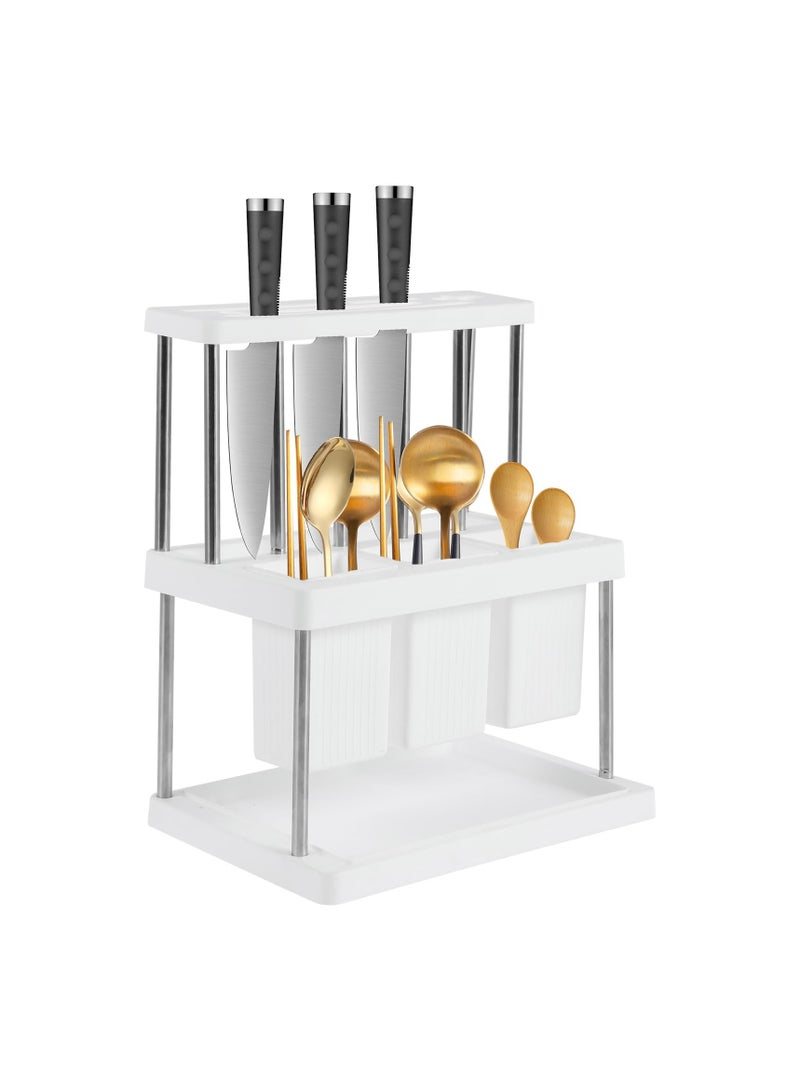SYOSI Knife Block Holder Drainer Rack, Universal Kitchen Storage Stand, Spoon Chopsticks Fork Drain Rack Flatware Organizer, Kitchen Knife Holder Cutlery Storage Rack for Kitchen Sink Countertop - Image 1