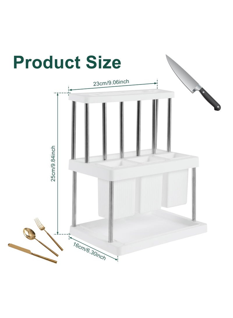 SYOSI Knife Block Holder Drainer Rack, Universal Kitchen Storage Stand, Spoon Chopsticks Fork Drain Rack Flatware Organizer, Kitchen Knife Holder Cutlery Storage Rack for Kitchen Sink Countertop - Image 2