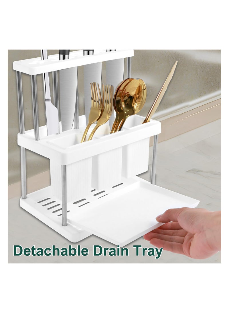 SYOSI Knife Block Holder Drainer Rack, Universal Kitchen Storage Stand, Spoon Chopsticks Fork Drain Rack Flatware Organizer, Kitchen Knife Holder Cutlery Storage Rack for Kitchen Sink Countertop - Image 4