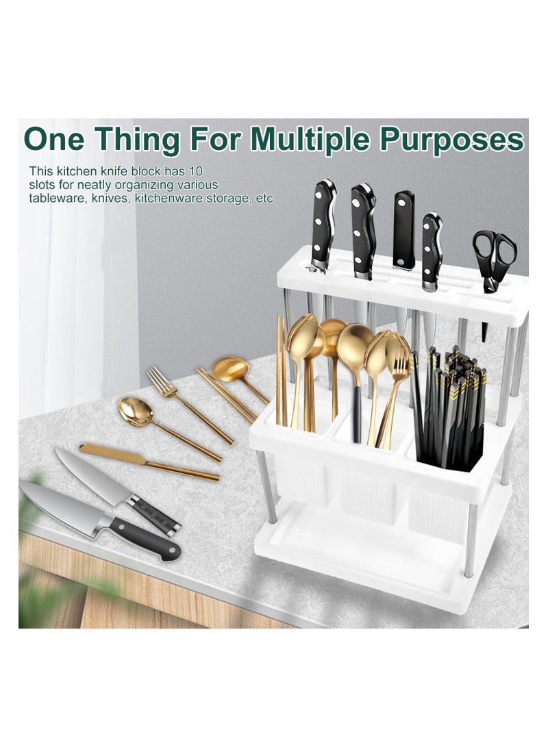 SYOSI Knife Block Holder Drainer Rack, Universal Kitchen Storage Stand, Spoon Chopsticks Fork Drain Rack Flatware Organizer, Kitchen Knife Holder Cutlery Storage Rack for Kitchen Sink Countertop - Image 3