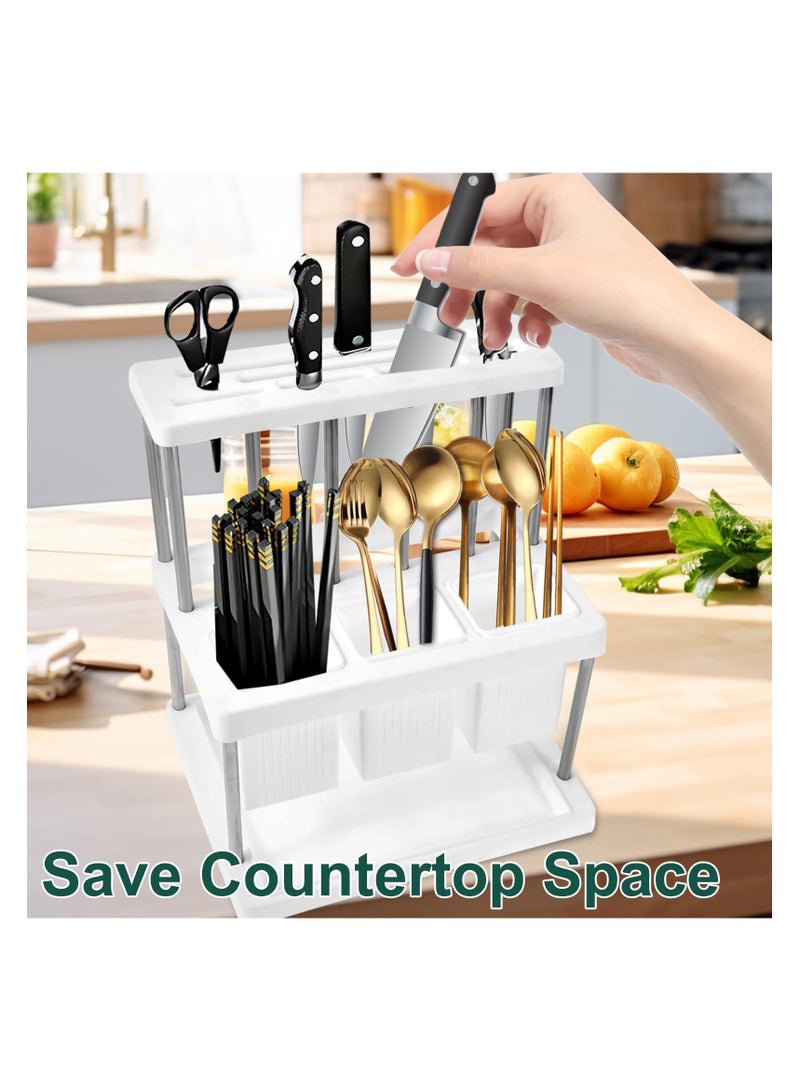 SYOSI Knife Block Holder Drainer Rack, Universal Kitchen Storage Stand, Spoon Chopsticks Fork Drain Rack Flatware Organizer, Kitchen Knife Holder Cutlery Storage Rack for Kitchen Sink Countertop - Image 5