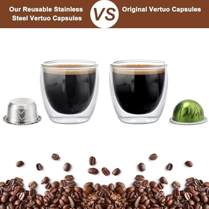 Azonee For Vertuo Reusable Pods Kit Refillable For Vertuo Capsule Reusable Stainless Steel For Vertuo Pod Kit With 40 Foil Lids Spoon Brush Brew 78Oz For Vertuoline Machine - Image 3