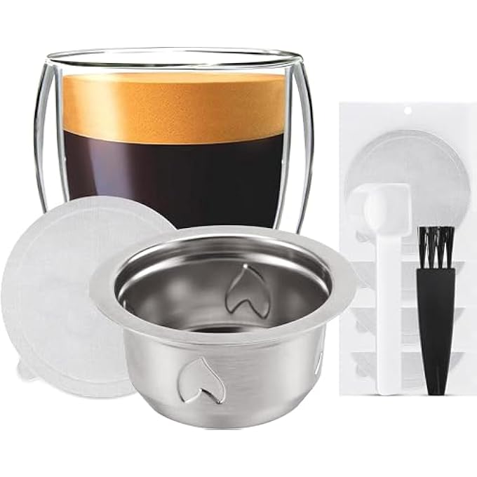 Azonee For Vertuo Reusable Pods Kit Refillable For Vertuo Capsule Reusable Stainless Steel For Vertuo Pod Kit With 40 Foil Lids Spoon Brush Brew 78Oz For Vertuoline Machine - Image 1