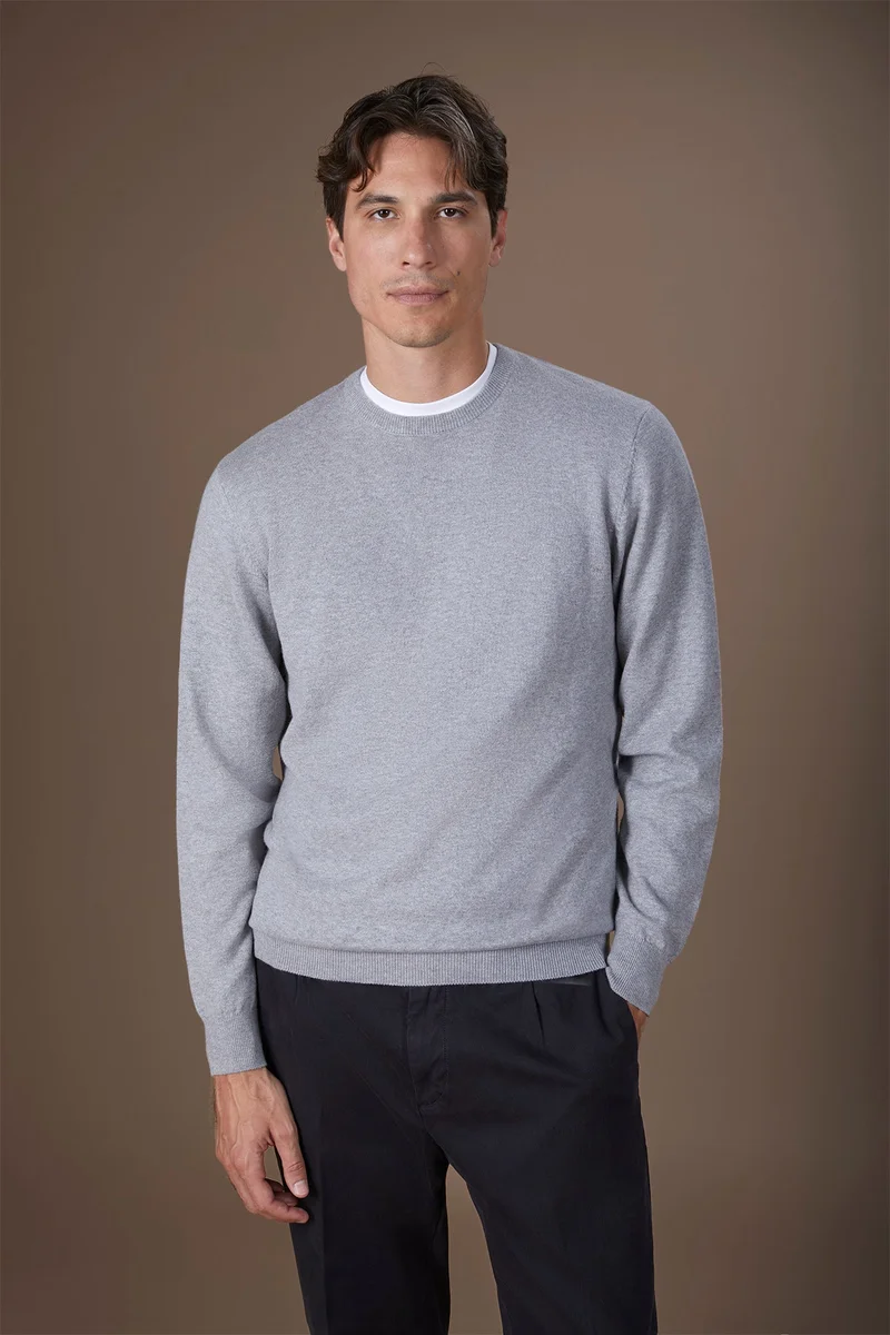 Doppelganger Men's regular fit crew neck jumper in wool and cotton - LT Grey