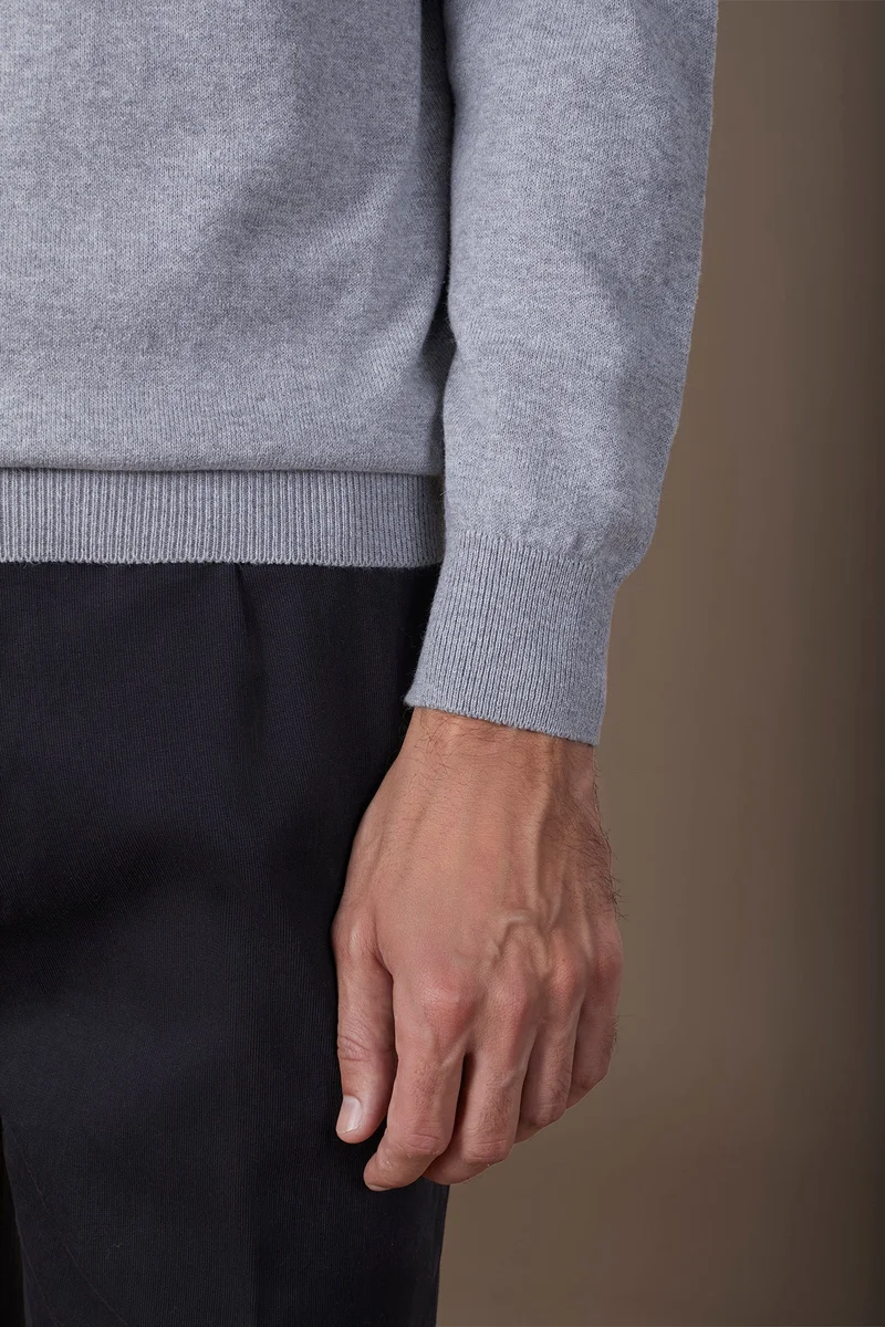 Doppelganger Grey Men's regular fit crew neck jumper in wool and cotton - LT Grey for Men | Best Price UAE